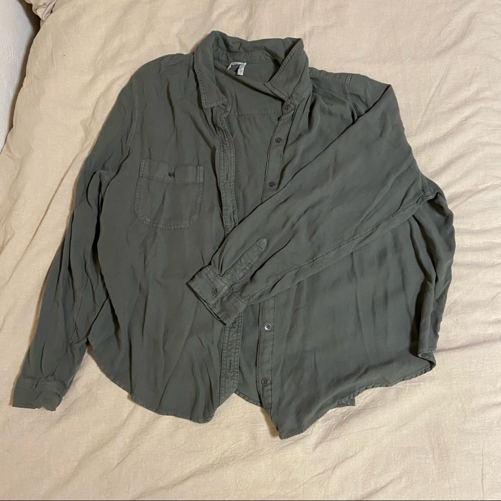 Grayish-olive green button up shirt